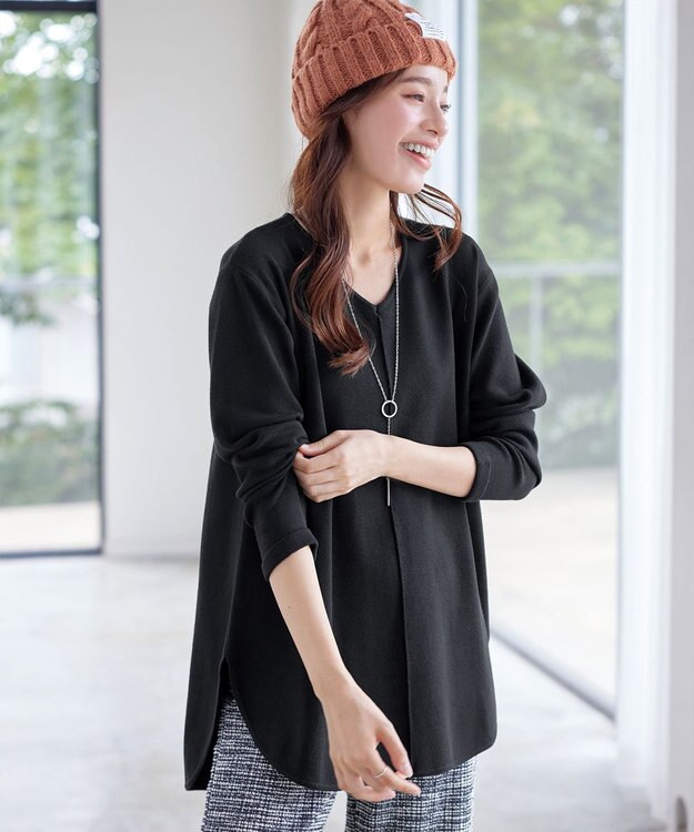 Tiaclasse 【安田美沙子さん着用・新色追加・洗える】ラウンドヘムニットチュニック ブラック