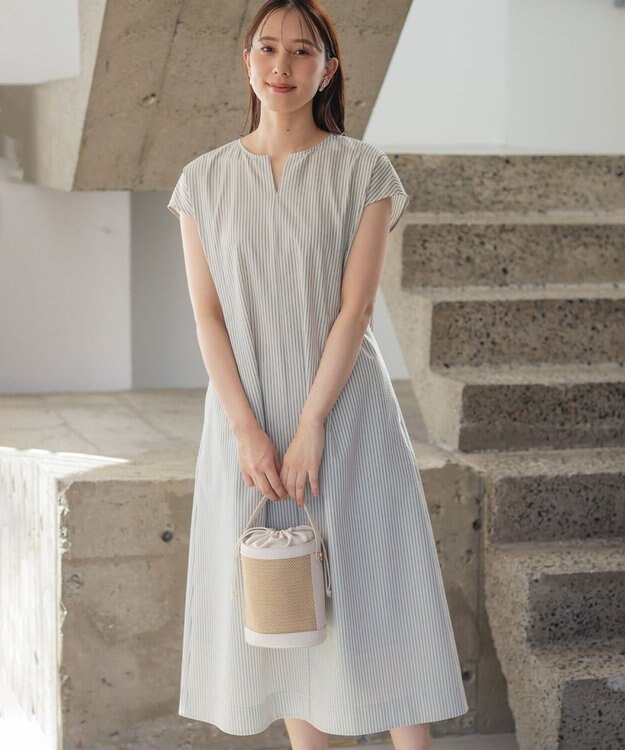 組曲 【先行予約】ソフトサッカー ワンピース エクリュ×ネイビーストライプ系1