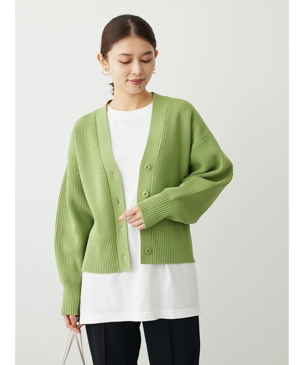 Green Parks スポンディシュ畦編みショート丈カーディガン Green