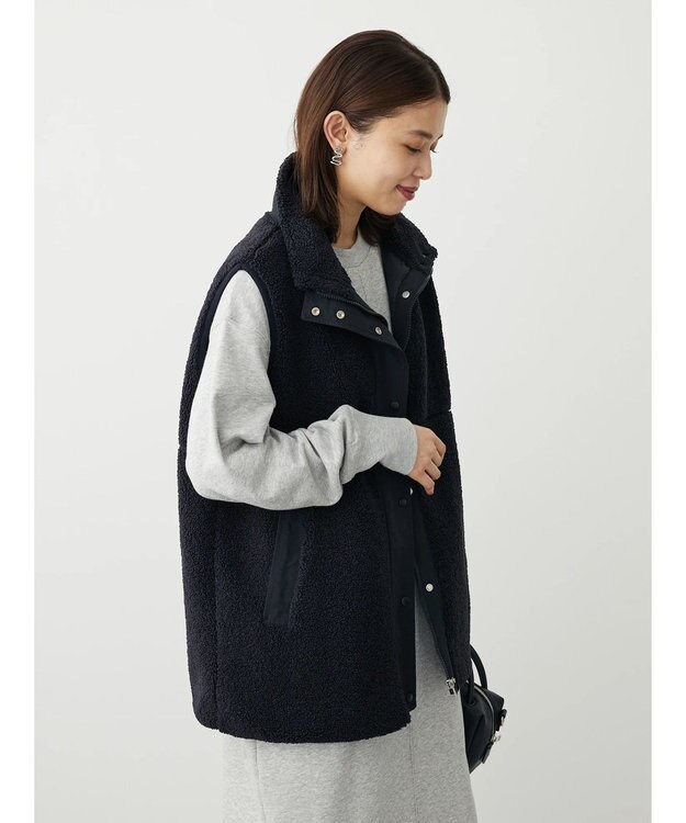 Green Parks ボアミドル丈ベスト Black