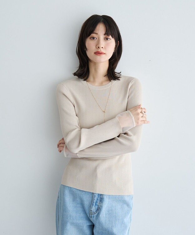 YECCA VECCA 袖口シアーリブニット Light Beige