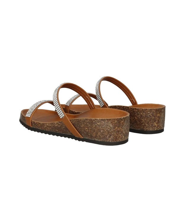 INTER-CHAUSSURES 【ITALIAN SHOEMAKERS】ラインストーンダブルストラップサンダル ブラウン