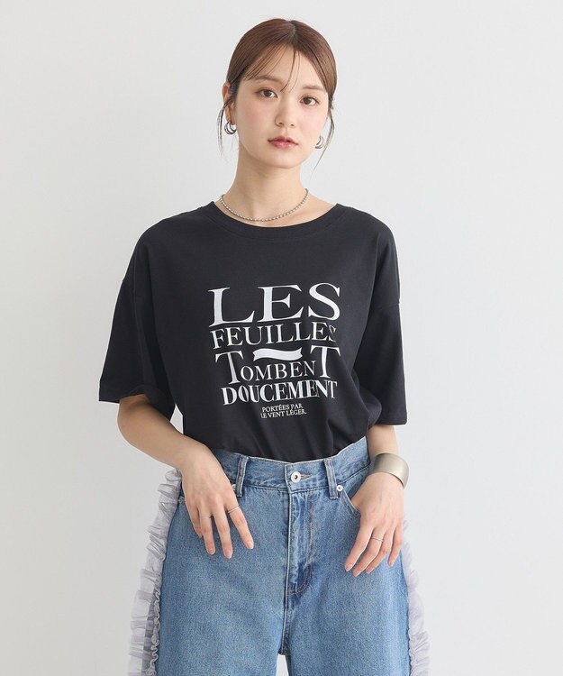 earth music&ecology 【接触冷感】アソートプリントレギュラースリットＴｅｅ Black