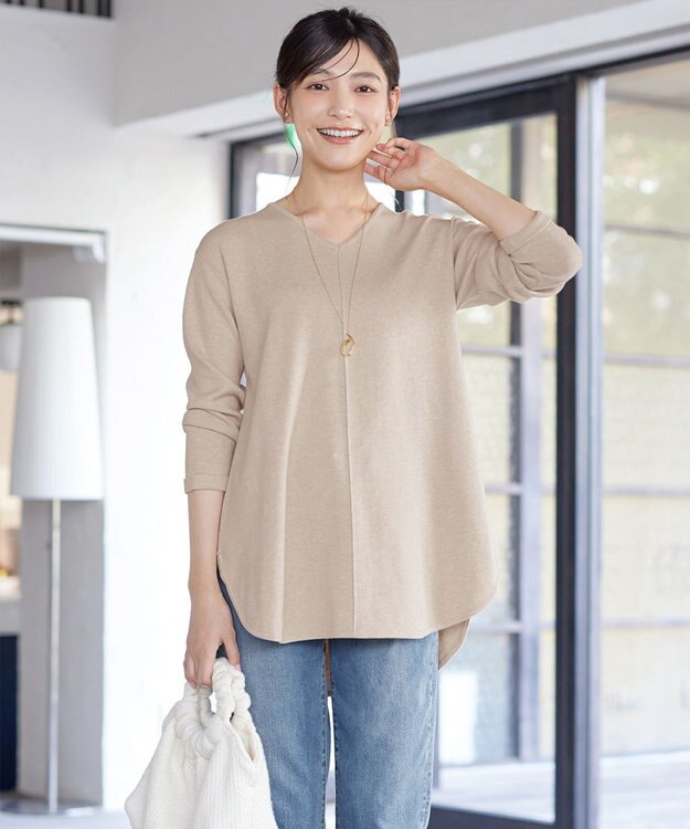 Tiaclasse 【安田美沙子さん着用・新色追加・洗える】ラウンドヘムニットチュニック グレージュ