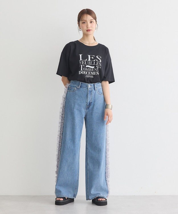 earth music&ecology 【接触冷感】アソートプリントレギュラースリットＴｅｅ Black