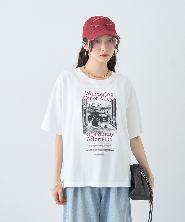earth music&ecology 【接触冷感】アソートプリントレギュラースリットＴｅｅ Off White