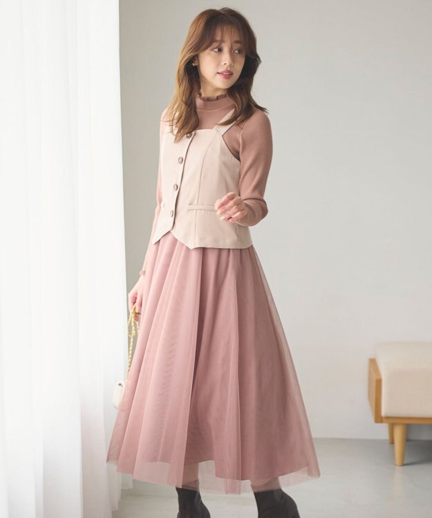 Feroux フレアチュール ジャンパースカート ダークブラウン系