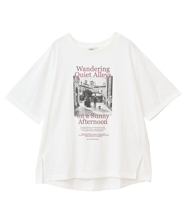 earth music&ecology 【接触冷感】アソートプリントレギュラースリットＴｅｅ Off White