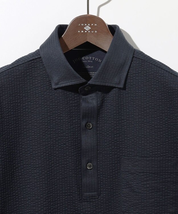 JOSEPH ABBOUD クールビズ【オリジナルオーガニックコットン使用・日本素材】JOEコットンサッカー ポロシャツ ネイビー系