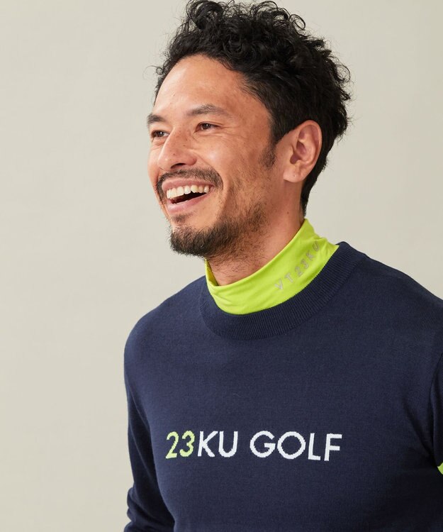 23区GOLF 定番あたたかインナー【MEN】エニワイズ無地 カットソー 黄緑系