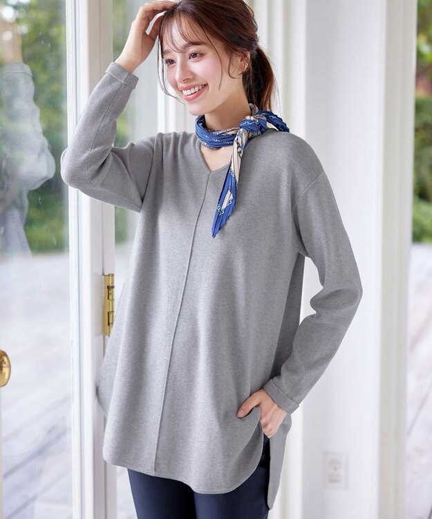 Tiaclasse 【安田美沙子さん着用・新色追加・洗える】ラウンドヘムニットチュニック グレー