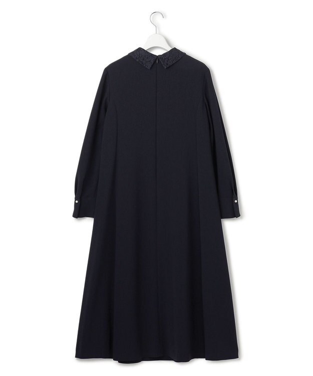 23区 【セットアップ対応/洗える】トリアセダブルジョーゼット 襟付き ワンピース ネイビー系