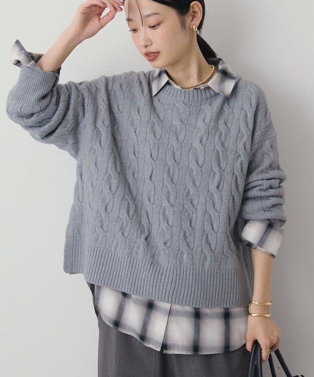 AMERICAN HOLIC ミドルゲージケーブルニットプルオーバー Gray Mixture