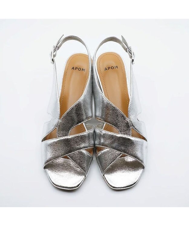 APOM モールドウエッジアシンメトリースリングバックサンダル45 シルバー
