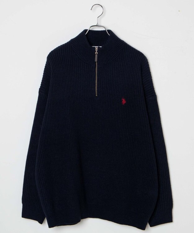 WEGO U.S. POLO ASSN.|別注畔編みハーフジップセーター ネイビー