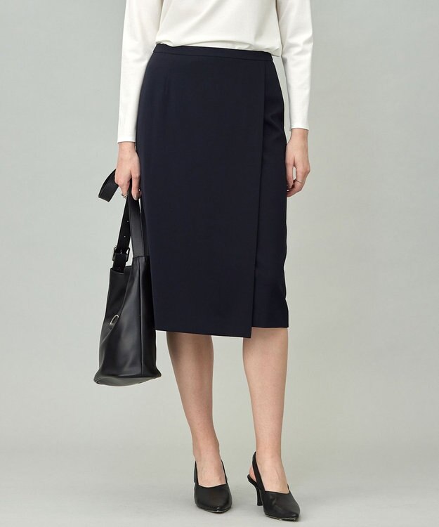 ICB  【新色追加・防シワ・速乾・洗える】Fied ラップ風スカート ネイビー系