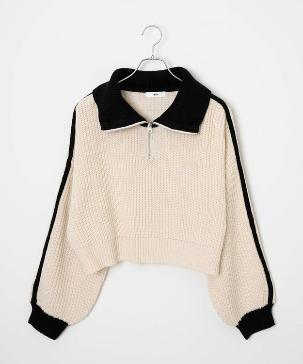 WEGO 2ラインハーフジップニットプルオーバー ホワイトアイボリー