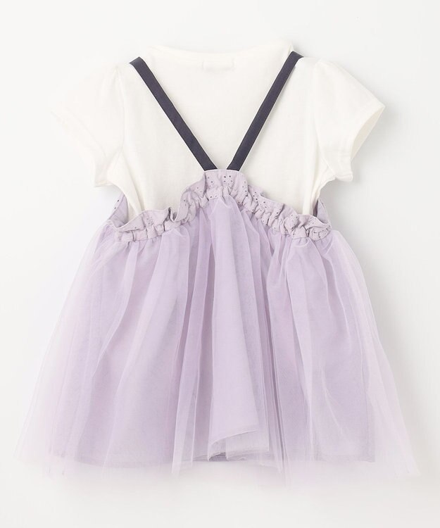 ANY KIDS チュールドッキングTシャツ ホワイト×ラベンダー