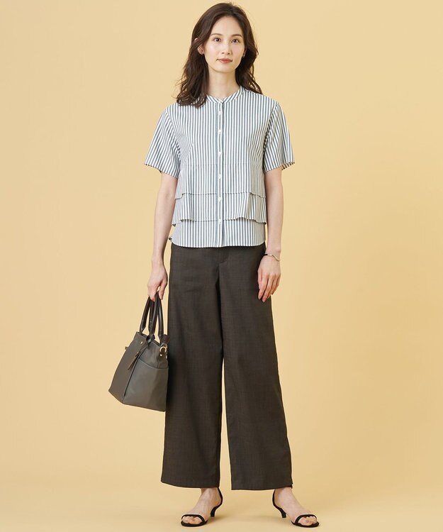 J.PRESS LADIES ソフトシャンブレー ストレートパンツ ダークブラウン系