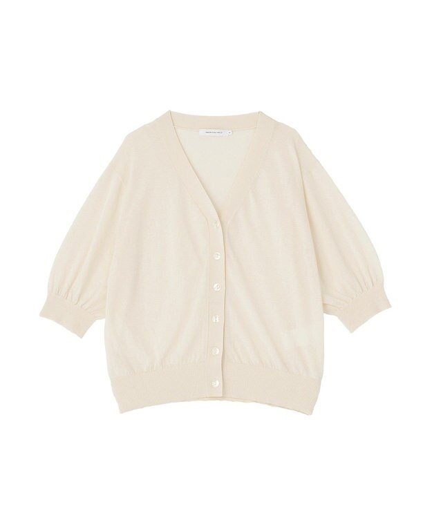 AMERICAN HOLIC 5分袖シアーVネックニットカーディガン Ivory