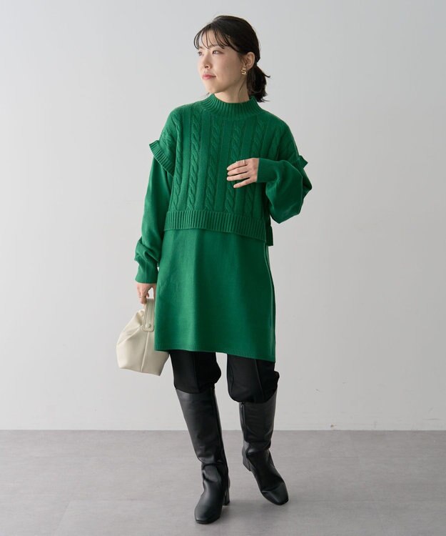 Green Parks ケーブルドッキングニットチュニック Green