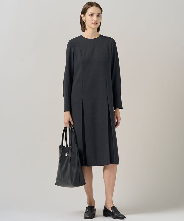 ICB 【UVカット・洗える】ウール2WAYストレッチ 長袖ワンピース チャコール