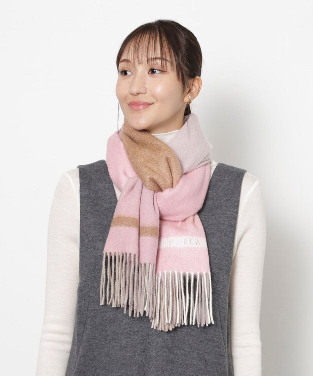 MOONBAT FURLA(フルラ）カシミヤ100％ カラーブロック オンブレー ストール ピンク
