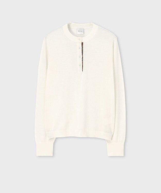 Paul Smith ドレープウール ストライプ ヘンリーネック ニット オフホワイト
