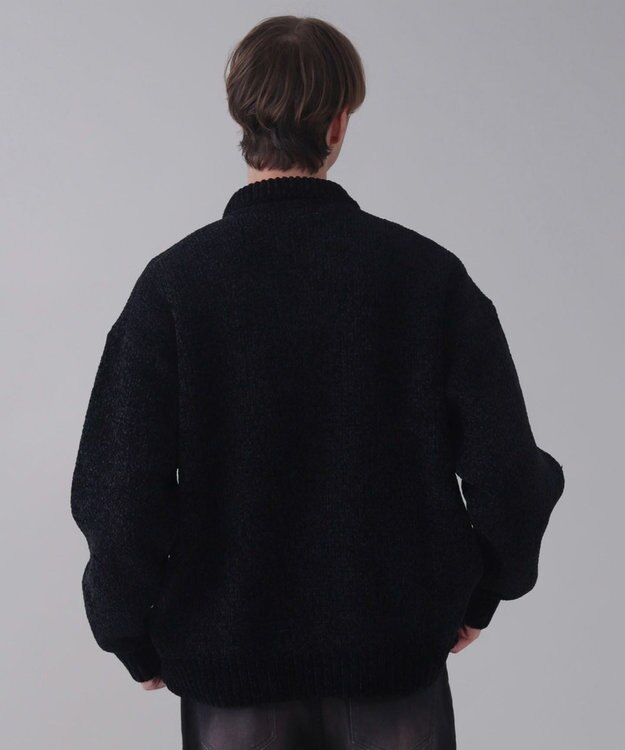 WEGO 【ユニセックス着用ITEM】ベロアモールワンポイントZIPカーディガン ブラック