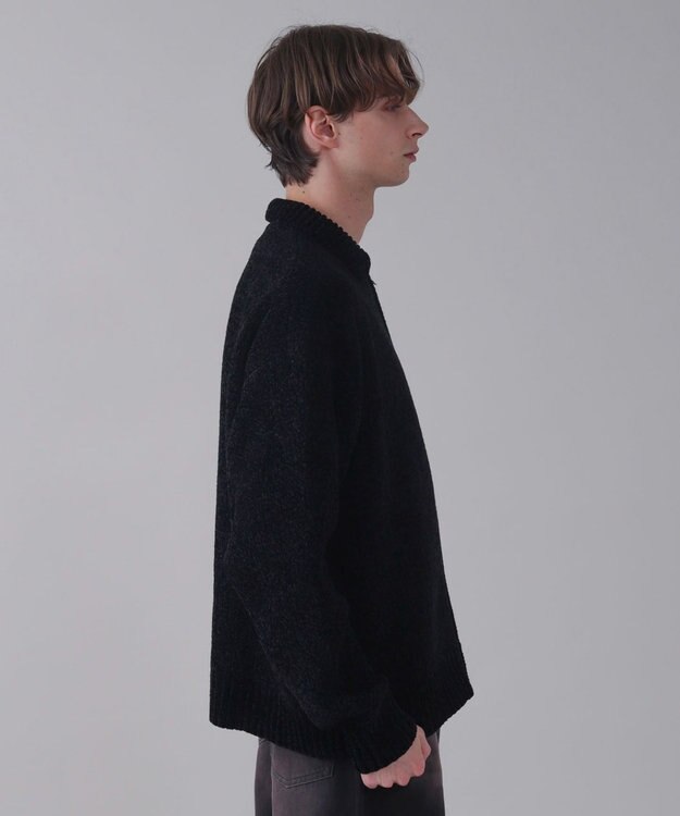 WEGO 【ユニセックス着用ITEM】ベロアモールワンポイントZIPカーディガン ブラック