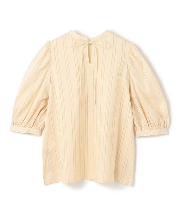 UNFILO ストライプレース 2WAY パフスリーブブラウス ライトイエロー