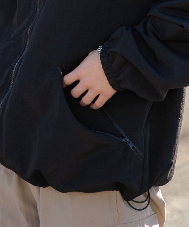 WEGO ナイロンフードシェルブルゾン ブラック