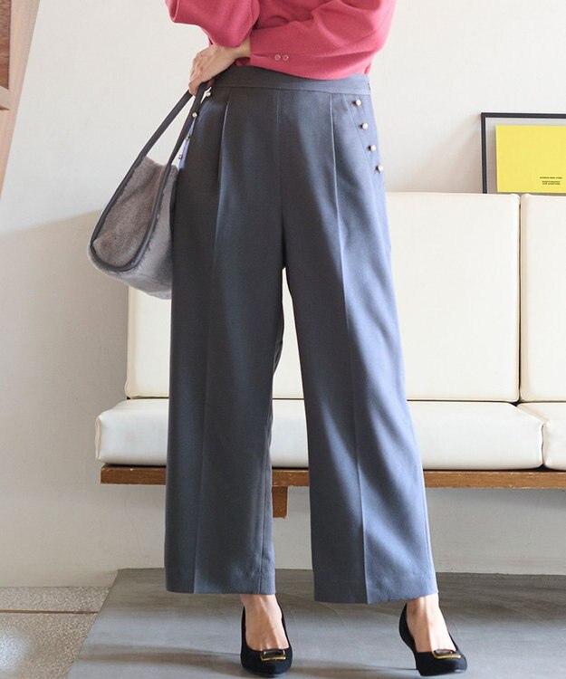 ANY SIS 【美人百花11月号掲載】パール調ポイントツイル パンツ シャンブレーブルー