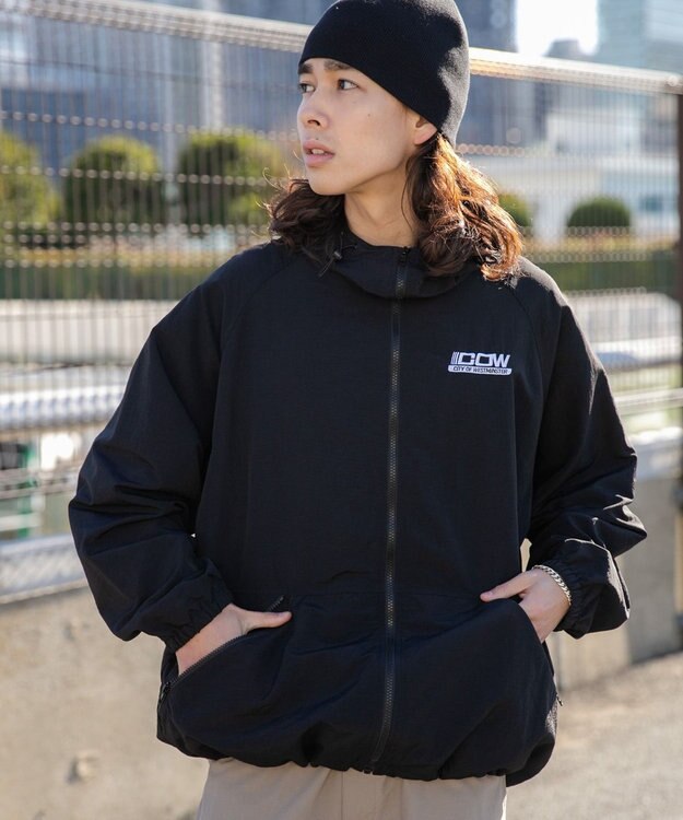 WEGO ナイロンフードシェルブルゾン ブラック