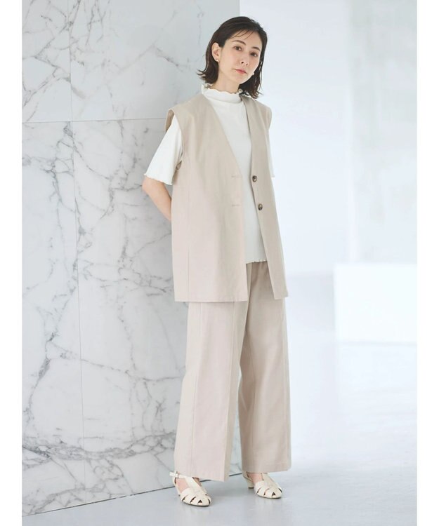 Green Parks 綿麻混シングルミディ丈ベスト Black