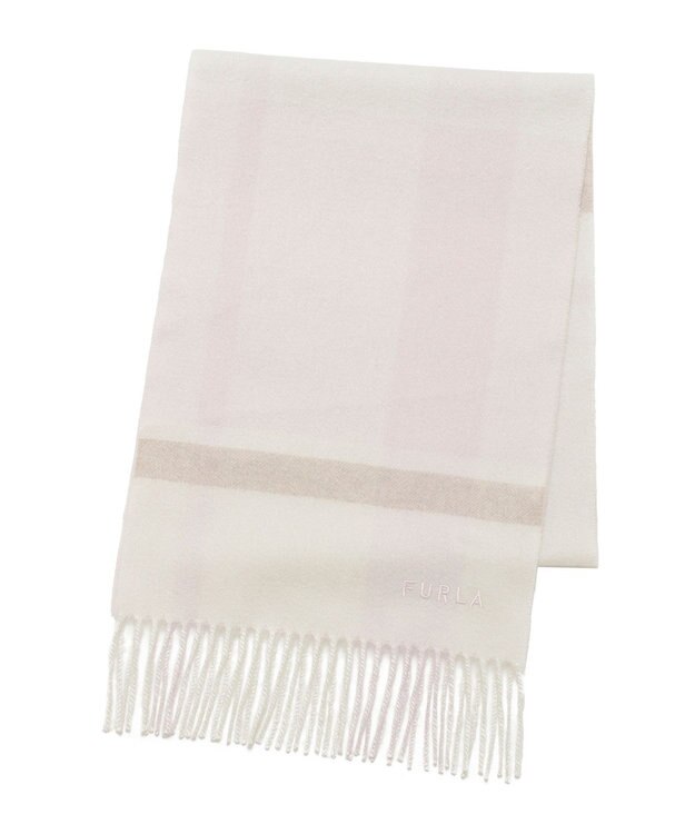 MOONBAT 【洗える】FURLA カシミヤ混ラメ入りチェックストールマフラー／幅30cm ペールピンク