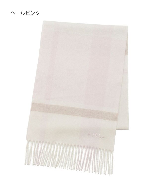 MOONBAT 【洗える】FURLA カシミヤ混ラメ入りチェックストールマフラー／幅30cm ペールピンク
