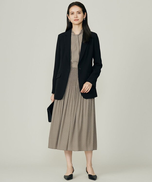 自由区 【セットアップ対応】ライトサテンプリーツ スカート カーキ×オフ(変形ドット)