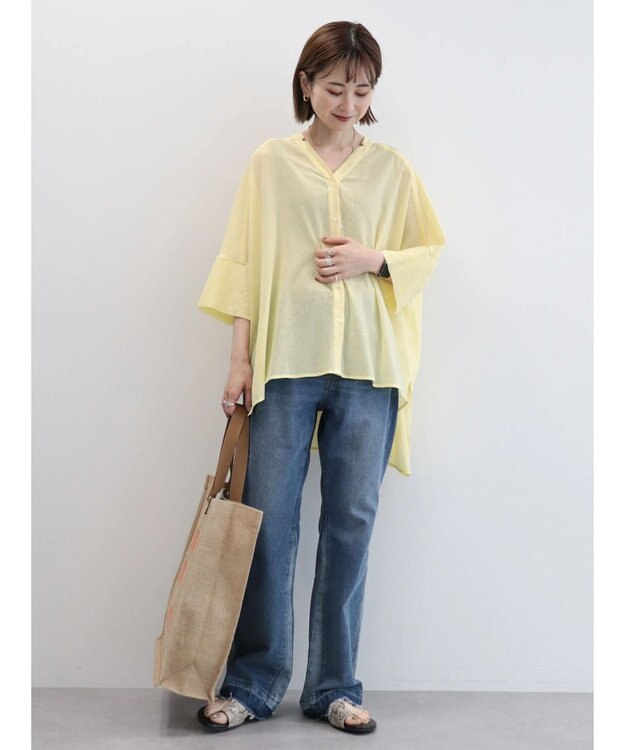 AMERICAN HOLIC バックギャザーＶネックシアーシャツ Light Yellow