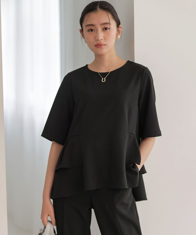 組曲 【WEB限定】ジョーゼットジャージー ティアード ブラウス ブラック系