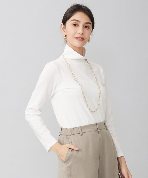 自由区 【洗える】ドライタッチインナー ハイネックカットソー アイボリー系