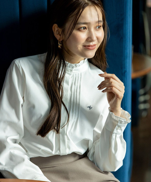 ANY SIS S ピンタックフリル シャツ オフ