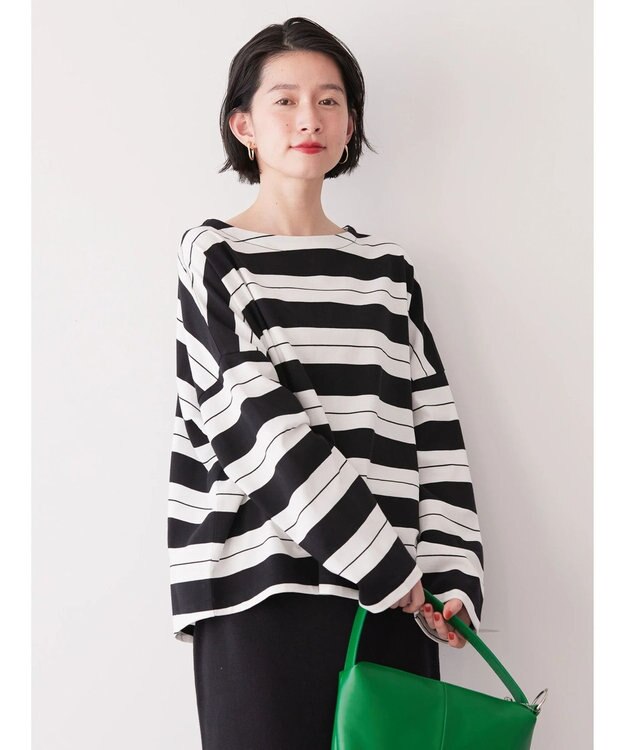 AMERICAN HOLIC ボートネックボーダープルオーバー Black