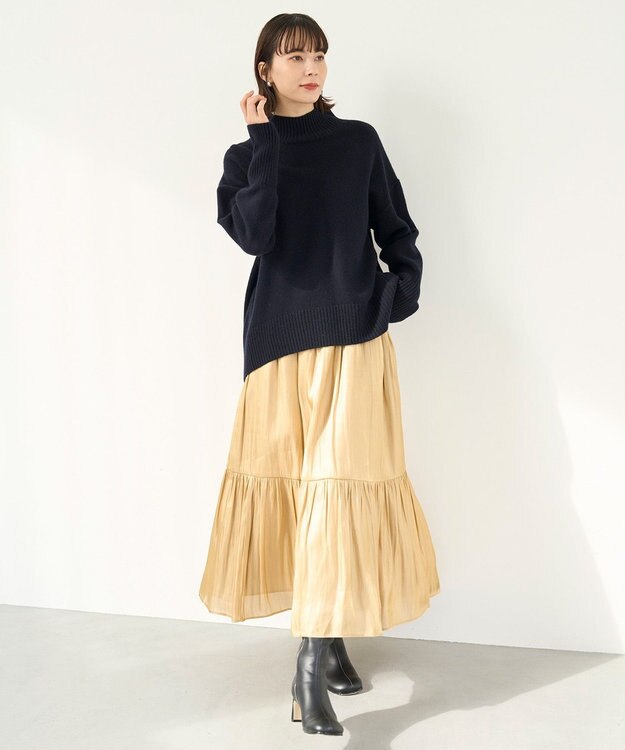 UNFILO カシミヤブレンド ハイネックニット ネイビー