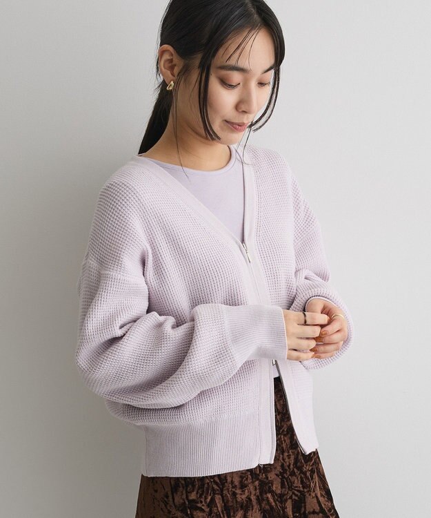 CRAFT STANDARD BOUTIQUE ワッフルニットジップカーディガン Light Purple