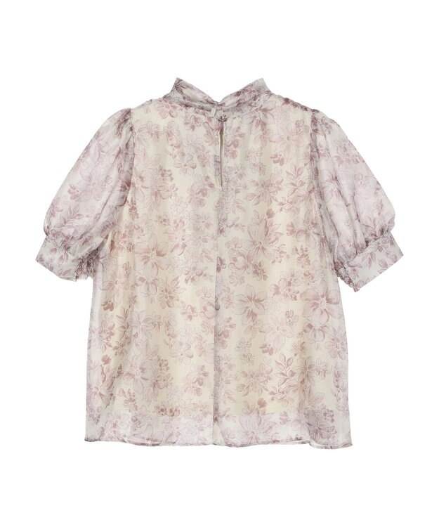 earth music&ecology フラワー柄シアーパフブラウス Pink