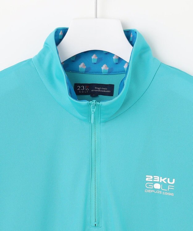 23区GOLF 【MEN】【接触冷感・UVケア・吸水速乾】ハーフジップ 無地ポロシャツ ブルー系