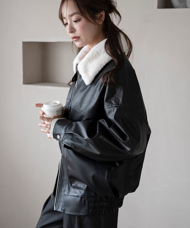 WEGO 2WAYファー襟PUジャケット ブラック