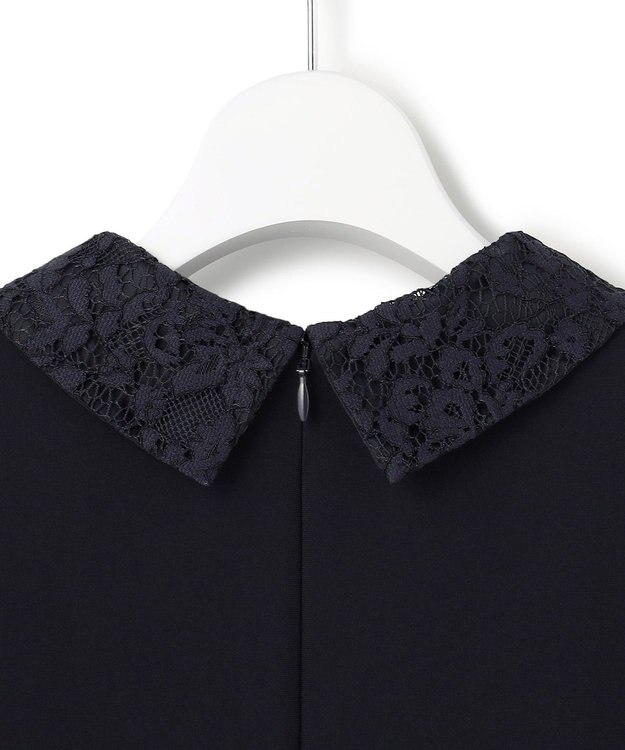 23区 【セットアップ対応/洗える】トリアセダブルジョーゼット 襟付き ワンピース ネイビー系