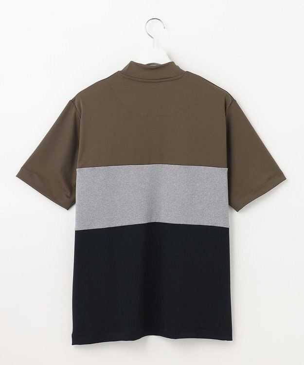 23区GOLF 【23Fondation】カラーブロック モックネックシャツ 一枚で主役級 ストレッチ性◎ カーキ系